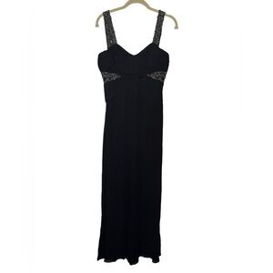 🌙 Vintage Badgley Mischka Black‎ Beaded Lace Evening Gown Size 8 Couture ✨
